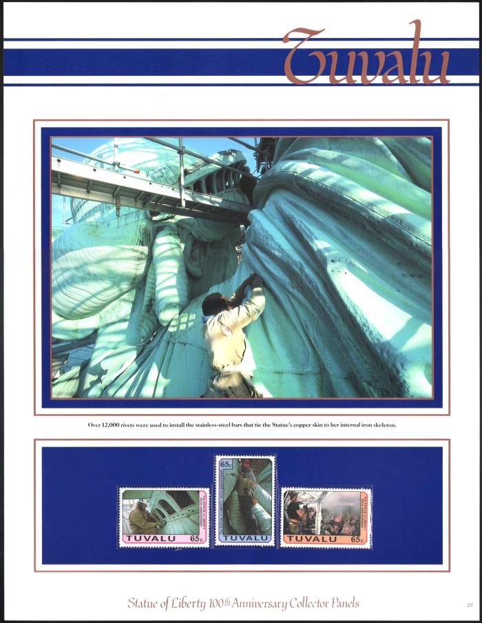 Original Postal Commemmorative Society Panel with Tuvalu Unissued Statue of Liberty Stamps Original Postal Commemmorative Society Panel with Tuvalu Unissued Statue of Liberty Stamps